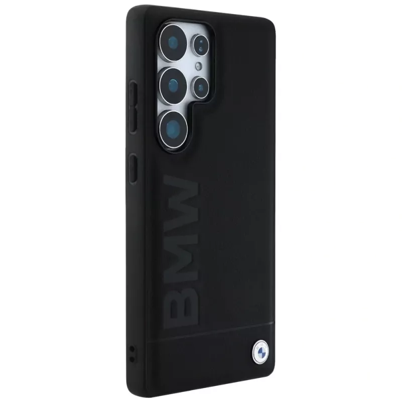 BMW Leather Big Wordmark Case voor Samsung Galaxy S25 Ultra zwart