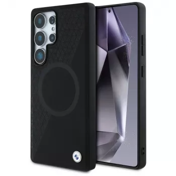 BMW Leder-Halbtextur-MagSafe-Case voor Samsung Galaxy S25 Ultra zwart