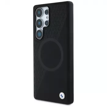 BMW Leder-Halbtextur-MagSafe-Case voor Samsung Galaxy S25 Ultra zwart