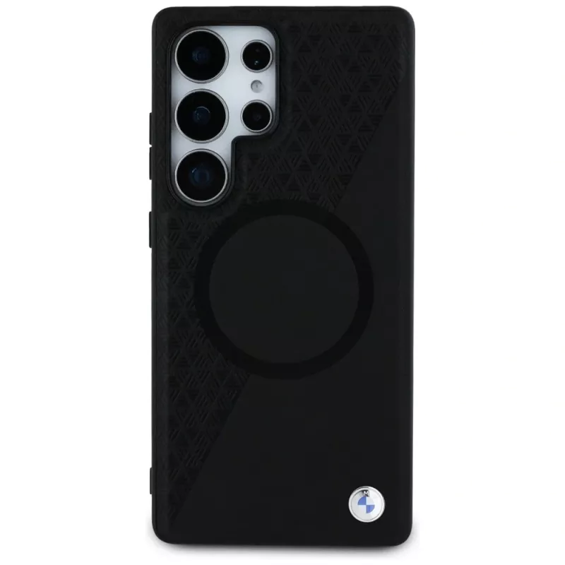 BMW Leder-Halbtextur-MagSafe-Case voor Samsung Galaxy S25 Ultra zwart