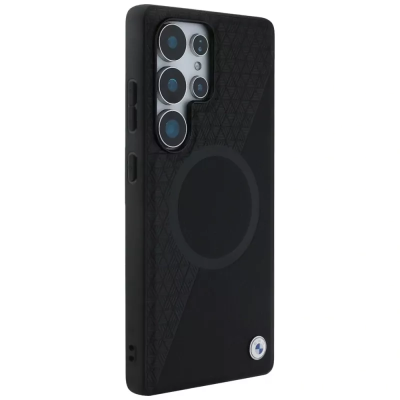 BMW Leder-Halbtextur-MagSafe-Case voor Samsung Galaxy S25 Ultra zwart
