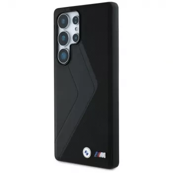 BMW Leder Oversized Stripes MagSafe Case voor Samsung Galaxy S25 Ultra zwart