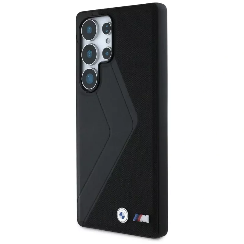 BMW Leder Oversized Stripes MagSafe Case voor Samsung Galaxy S25 Ultra zwart