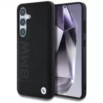 BMW Leather Big Wordmark Case voor Samsung Galaxy S25+ zwart