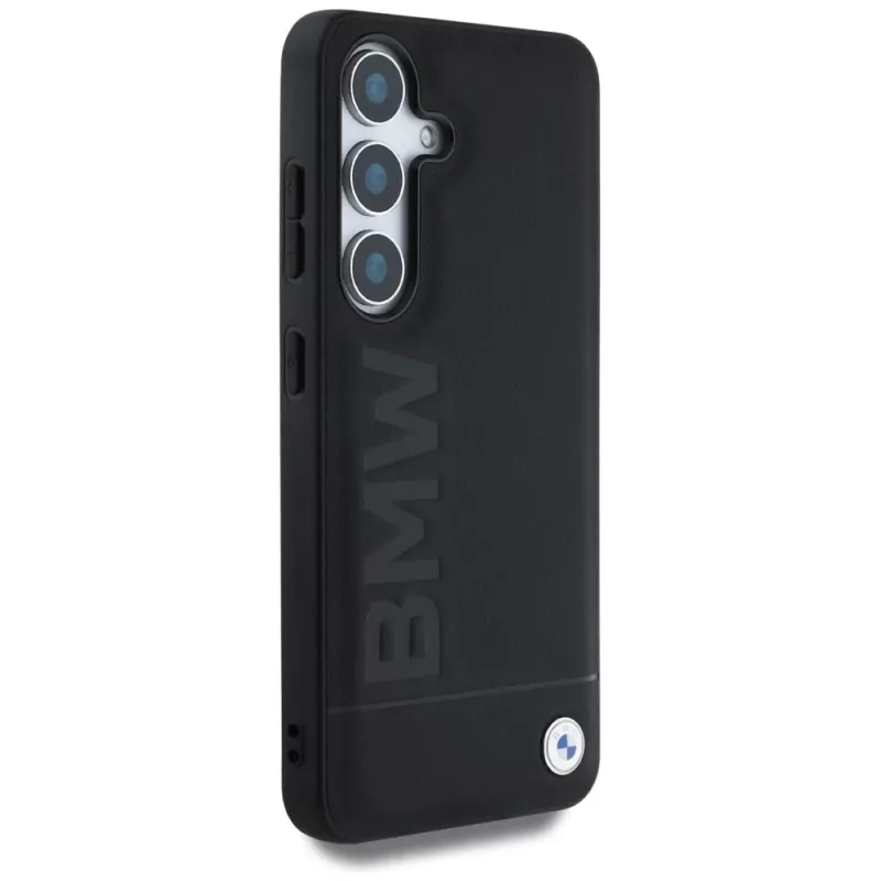 BMW Leather Big Wordmark Case voor Samsung Galaxy S25+ zwart