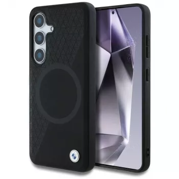 BMW Leder-Halbtextur MagSafe Case voor Samsung Galaxy S25 zwart