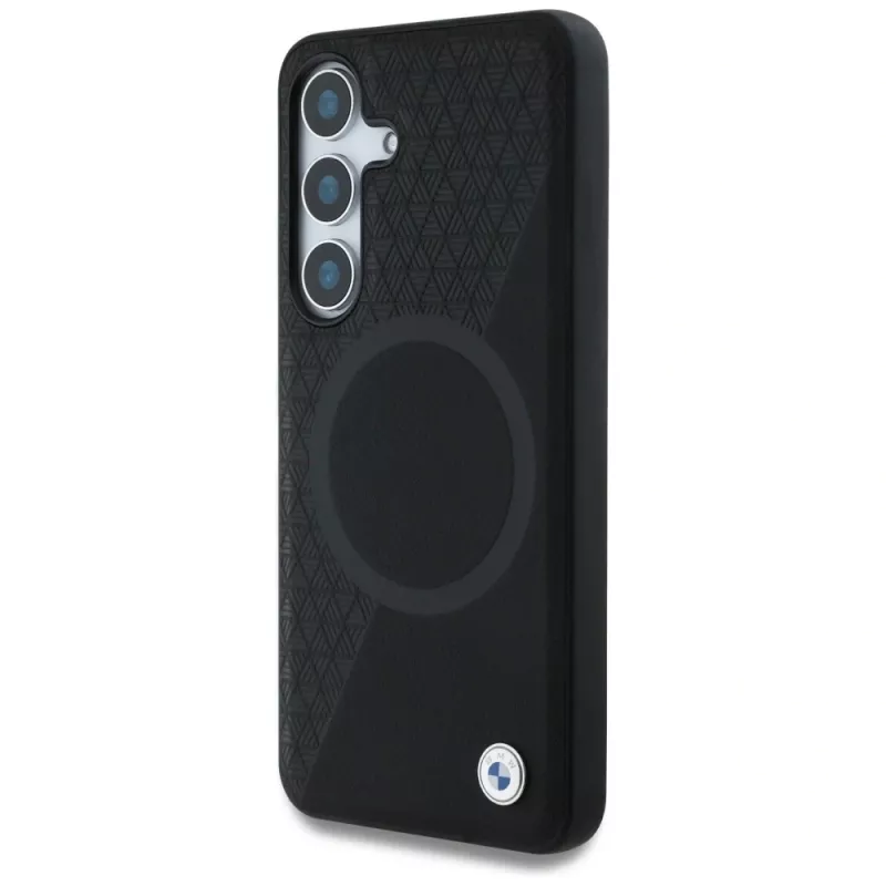 BMW Leder-Halbtextur MagSafe Case voor Samsung Galaxy S25 zwart