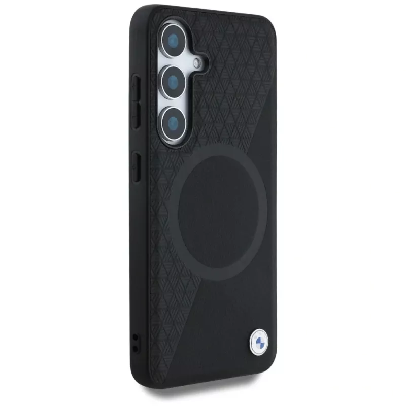 BMW Leder-Halbtextur MagSafe Case voor Samsung Galaxy S25 zwart