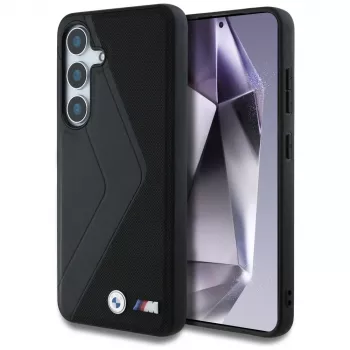 BMW Leather Oversized Stripes MagSafe Case voor Samsung Galaxy S25 zwart