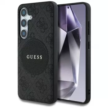 Guess 4G Round Patch Classic Logo MagSafe Case voor Samsung Galaxy S25+ (zwart)