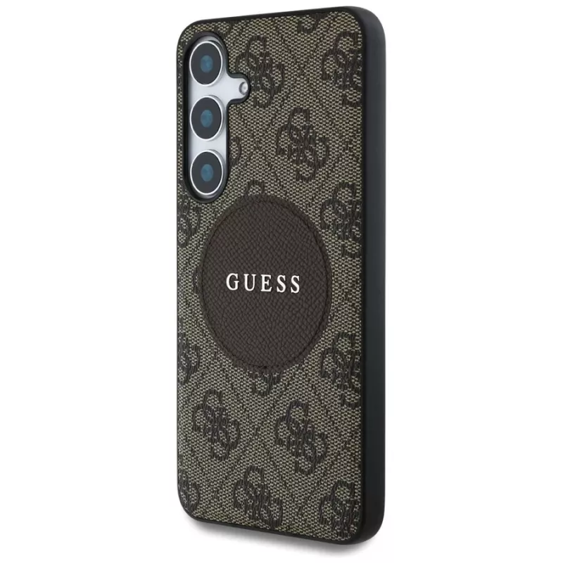 Guess 4G Round Patch Classic Logo MagSafe Case voor Samsung Galaxy S25+ (bruin)