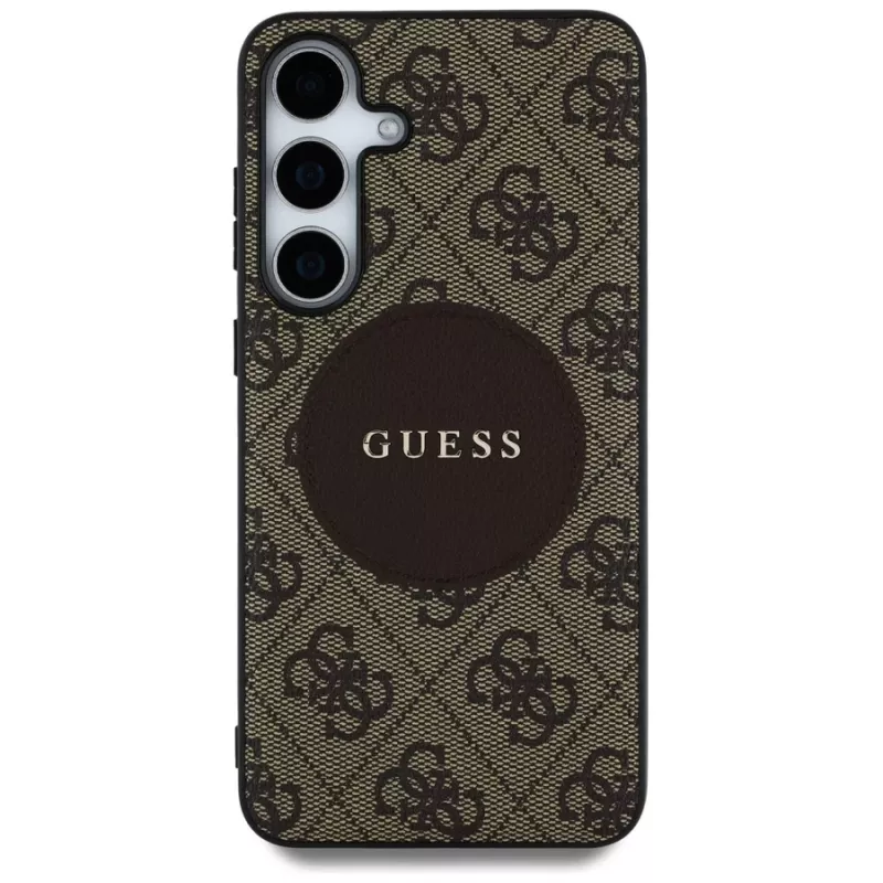 Guess 4G Round Patch Classic Logo MagSafe Case voor Samsung Galaxy S25+ (bruin)