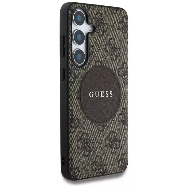 Guess 4G Round Patch Classic Logo MagSafe Case voor Samsung Galaxy S25+ (bruin)