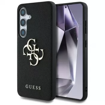 Guess Grained Big 4G Logo Small Classic Logo Back Cover voor Samsung Galaxy S25, zwart