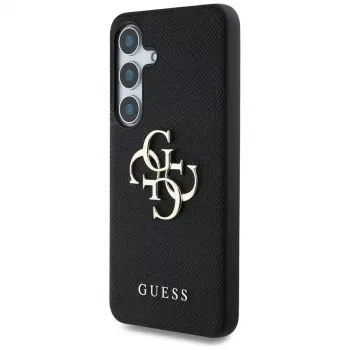Guess Grained Big 4G Logo Small Classic Logo Back Cover voor Samsung Galaxy S25, zwart