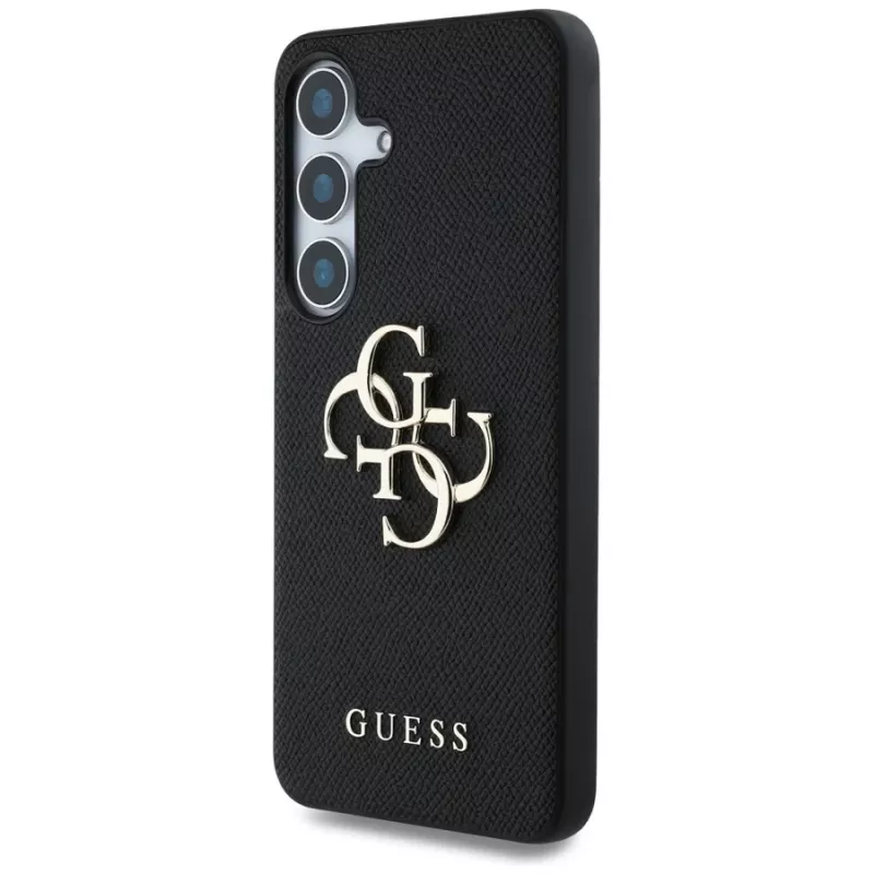 Guess Grained Big 4G Logo Small Classic Logo Back Cover voor Samsung Galaxy S25, zwart