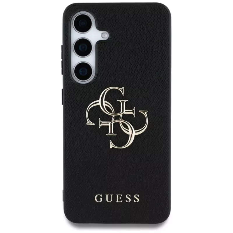 Guess Grained Big 4G Logo Small Classic Logo Back Cover voor Samsung Galaxy S25, zwart