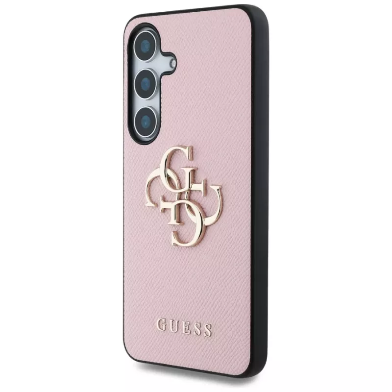 Guess Grained Big 4G Logo Small Classic Logo Back Cover Case voor Samsung Galaxy S25 roze