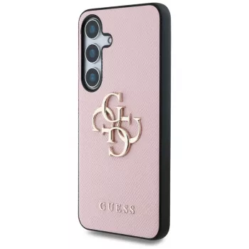 Guess Grained Big 4G Logo Small Classic Logo Back Cover voor Samsung Galaxy S25 Plus, roze