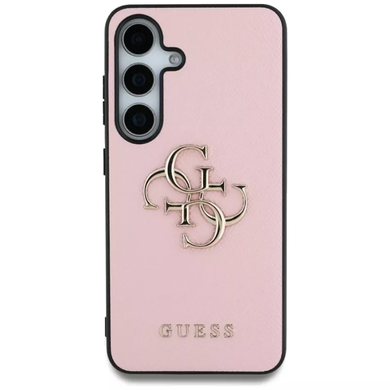 Guess Grained Big 4G Logo Small Classic Logo Back Cover voor Samsung Galaxy S25 Plus, roze