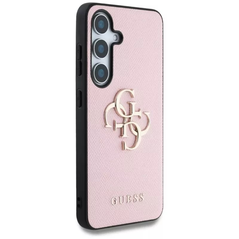 Guess Grained Big 4G Logo Small Classic Logo Back Cover voor Samsung Galaxy S25 Plus, roze