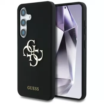 Guess Silicone Big 4G Logo Bottom Script Case voor Samsung Galaxy S25, zwart