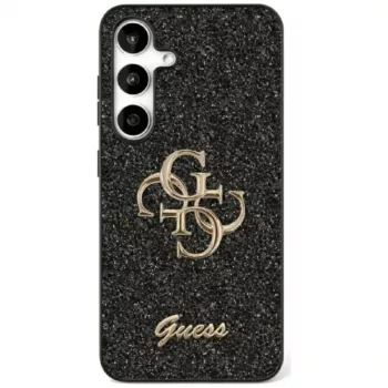 Guess Fixed Glitter Big 4G Metal Logo Case voor Samsung Galaxy S25+ (zwart)
