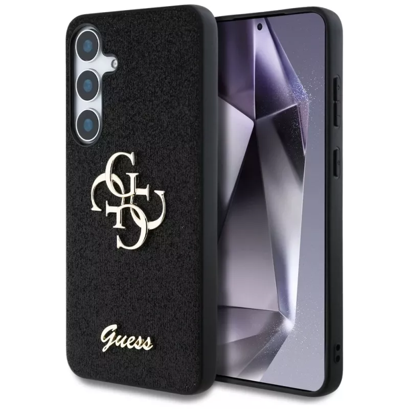 Guess Fixed Glitter Big 4G Metal Logo Case voor Samsung Galaxy S25+ (zwart)