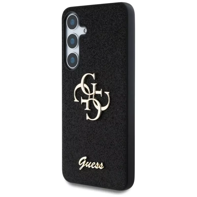 Guess Fixed Glitter Big 4G Metal Logo Case voor Samsung Galaxy S25+ (zwart)