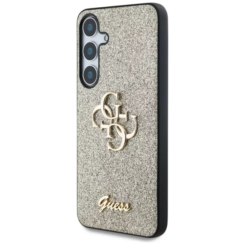 Guess Fixed Glitter Big 4G Metal Logo Back Cover voor Samsung Galaxy S25 - goud