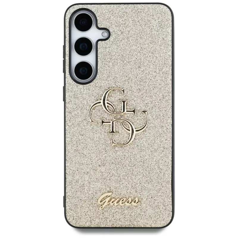Guess Fixed Glitter Big 4G Metal Logo Back Cover voor Samsung Galaxy S25 - goud