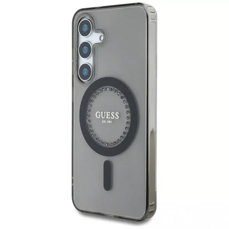 Guess Rhinestones Printed Classic Logo MagSafe Case voor Samsung Galaxy S25 (zwart)