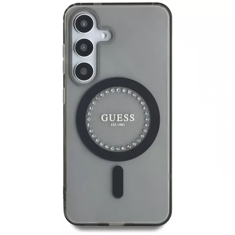 Guess Rhinestones Printed Classic Logo MagSafe Case voor Samsung Galaxy S25 (zwart)