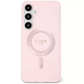 Guess Rhinestones Printed Classic Logo MagSafe Case voor Samsung Galaxy S25 (roze)