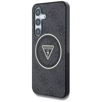 Guess 4G Glitter Triangle Buttons MagSafe Case voor Samsung Galaxy S25, zwart