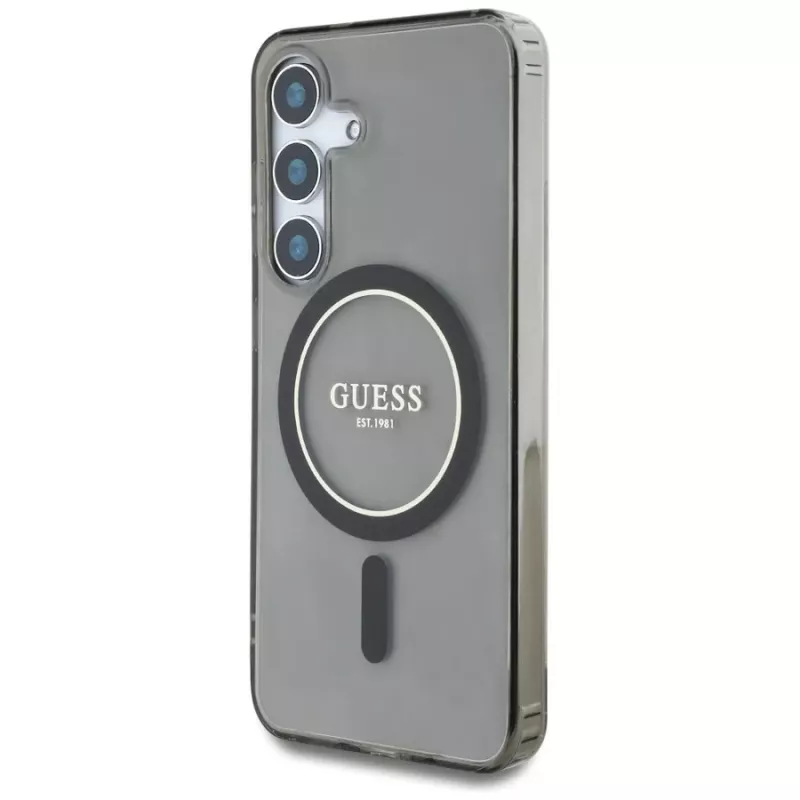 Guess Glitter Circle Classic Logo MagSafe Case voor Samsung Galaxy S25 zwart