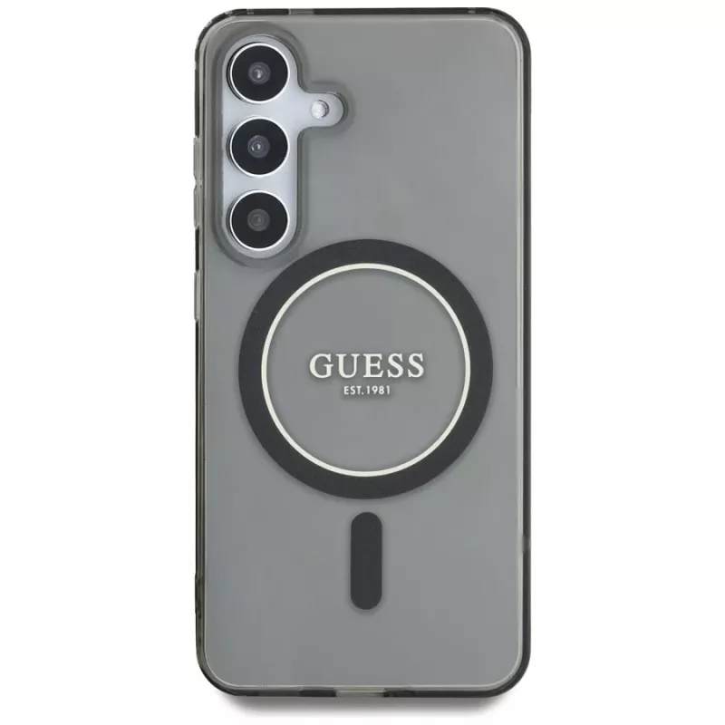 Guess Glitter Circle Classic Logo MagSafe Case voor Samsung Galaxy S25 zwart
