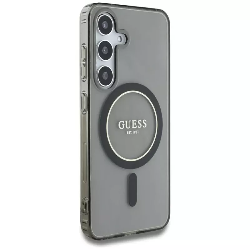 Guess Glitter Circle Classic Logo MagSafe Case voor Samsung Galaxy S25 zwart