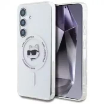 Karl Lagerfeld Button Choupette Head Printed Logo MagSafe Case voor Samsung Galaxy S25 wit
