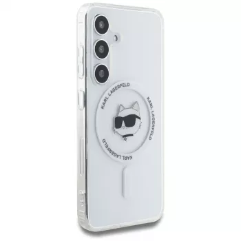 Karl Lagerfeld Button Choupette Head Printed Logo MagSafe Case voor Samsung Galaxy S25 wit