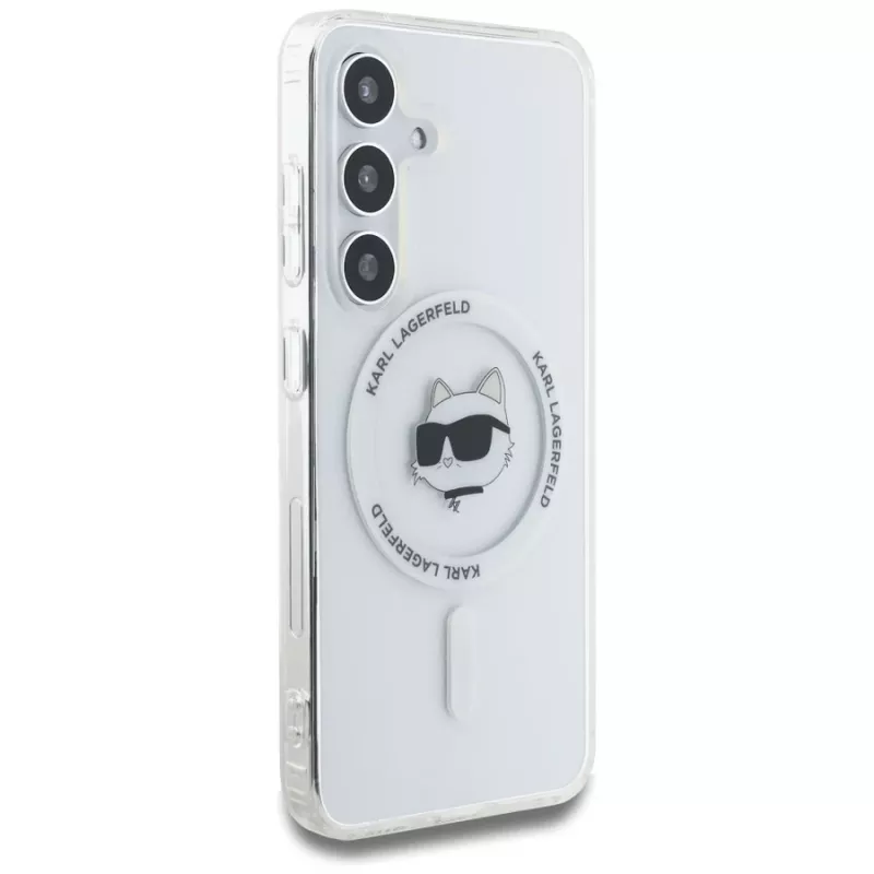 Karl Lagerfeld Button Choupette Head Printed Logo MagSafe Case voor Samsung Galaxy S25 wit
