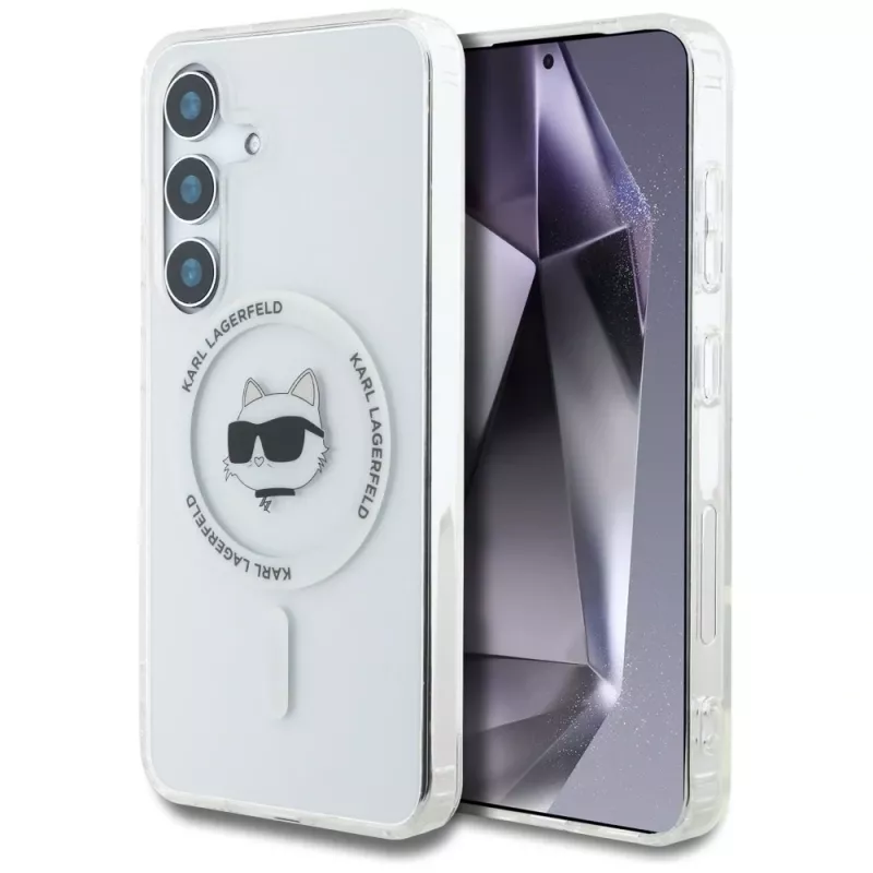 Karl Lagerfeld Button Choupette Head Printed Logo MagSafe Case voor Samsung Galaxy S25 wit