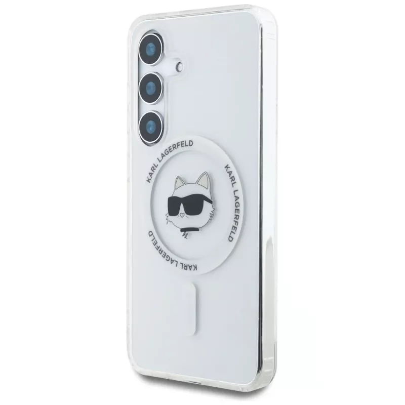 Karl Lagerfeld Button Choupette Head Printed Logo MagSafe Case voor Samsung Galaxy S25 wit