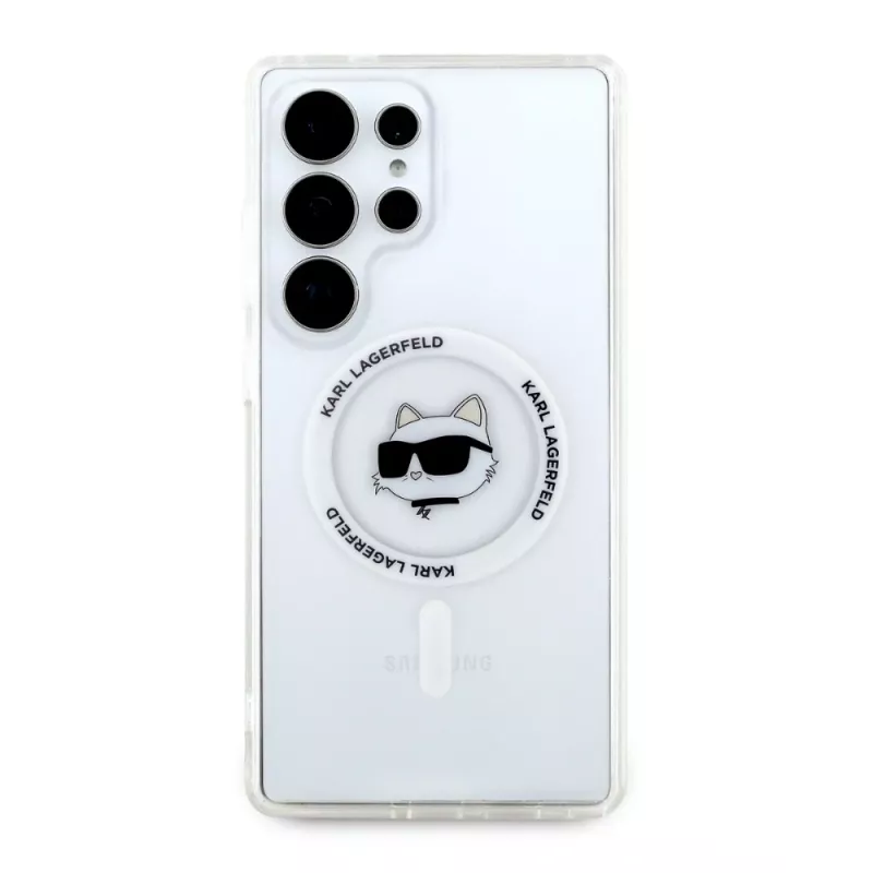 Karl Lagerfeld Button Choupette Head Printed Logo MagSafe Case voor Samsung Galaxy S25 Ultra wit