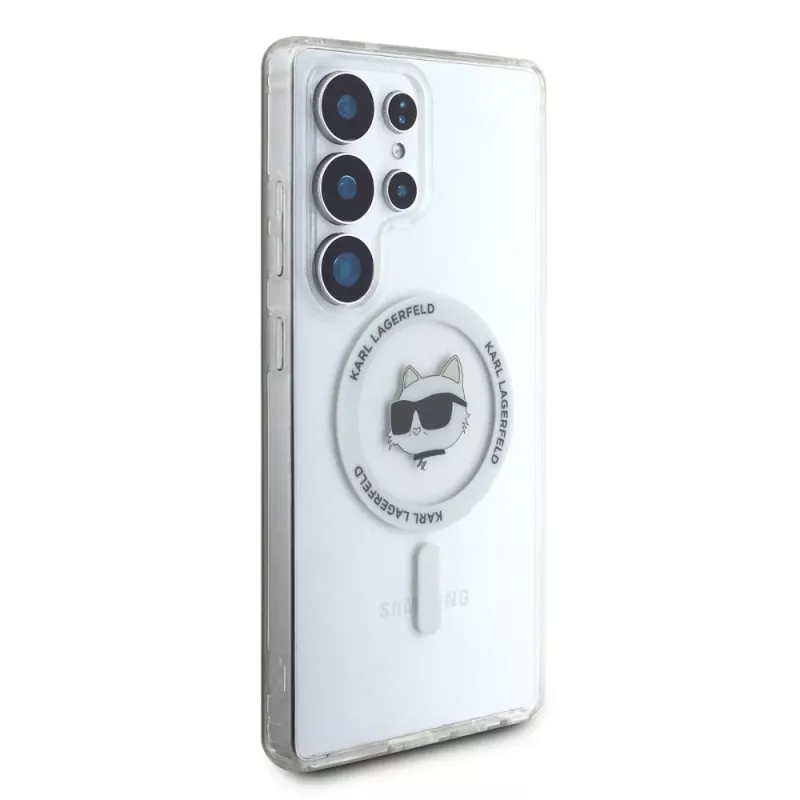 Karl Lagerfeld Button Choupette Head Printed Logo MagSafe Case voor Samsung Galaxy S25 Ultra wit