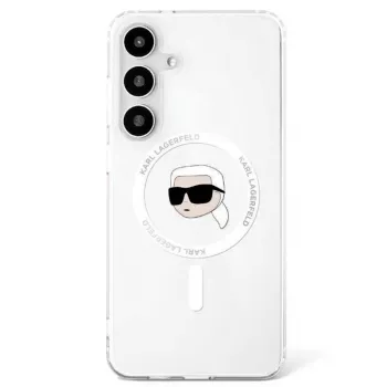 KARL LAGERFELD Button Karl Head Printed Logo MagSafe Case voor Samsung Galaxy S25, wit