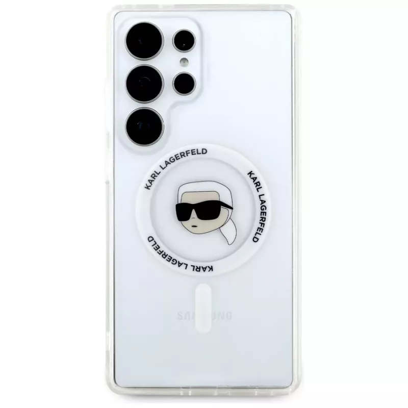 KARL LAGERFELD Button Karl Head Printed Logo MagSafe Case voor Samsung Galaxy S25 Ultra wit