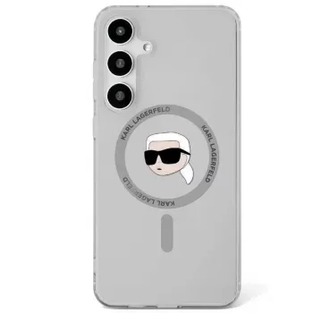 KARL LAGERFELD Button Karl Head Printed Logo MagSafe-hoesje voor Samsung Galaxy S25, zwart