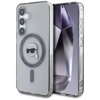 KARL LAGERFELD Button Karl Head Printed Logo MagSafe-hoesje voor Samsung Galaxy S25, zwart