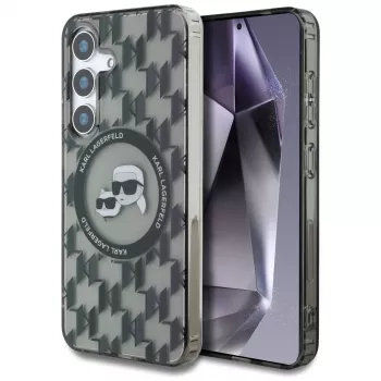 Karl Lagerfeld Button Karl & Choupette Heads On KL Pattern MagSafe-hoesje voor Samsung Galaxy S25 zwart
